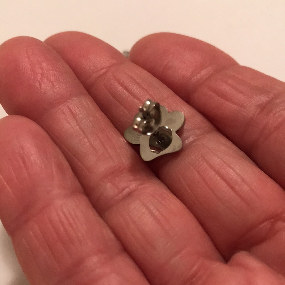 Teal Paw Print Stud Earrings - Silver Trim - Picture 3 of 6